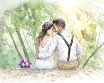 Custom Watercolor Portrait from Photo/ Personalized Watercolor Painting/ Painting from Photo/ Custom Watercolor Prints/ Couple Wedding Gift