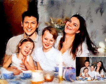 Custom Family Painting from your Photo, Pet Portrait from Photo, Custom Painting from Photo Landscape, Digital Painting Printed On Canvas