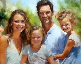 Custom Family Photo to Painting, Digital Painting on Canvas, Personalized Gift for Family, Oil Painting Printed on Canvas ready to Hang