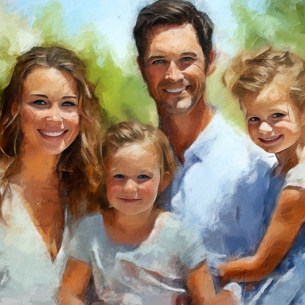 Custom Family Photo to Painting, Digital Painting on Canvas, Personalized Gift for Family, Oil Painting Printed on Canvas ready to Hang