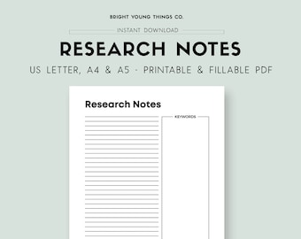Printable Research Notes Tracker, College Student Research Aids, University Student Research Aids, College Student Printable Resources