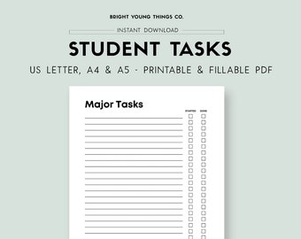 Student Task List, Printable Student Task List, Printable Student Planner Page Insert, Student Planner Printable, Task List Printable