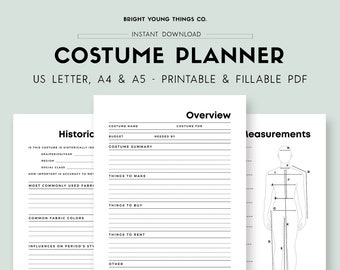 Printable Costume Planner, Halloween Costume Planner, Ren Faire Costume Planner, Halloween Printable Planner, Costume Design Printable Plan
