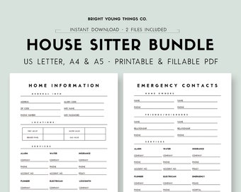 House Sitter Instructions, House Sitter Notes, Emergency Contact Form, Printable Emergency Contact Info, House Sitting Guide, PDF Template