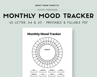 Mood Tracker Template, Monthly Mood Tracker PDF, Printable Mood Tracker Worksheet, Self-Care Printable Worksheet, Mood Tracking PDF