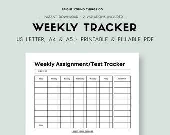 Weekly Assignment Tracker Printable, Test and Assignment Plan, Assignment Planner, Printable Student Planner Page, Printable Student Inserts