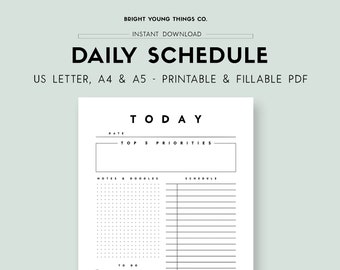 Daily Planner Printable, Productivity Planner, Daily Schedule, Daily To Do List, Printable Planner, Minimalist Daily Planner Printable