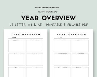 Annual Planner, Yearly Planner Printable, Undated Minimalist Planner, Year at a Glance, 12 Month Planner, Two Page Yearly Planner
