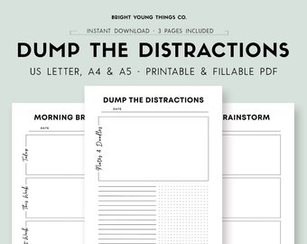 Productivity Worksheet Printable, Dump the Distractions Worksheet Printable, Worksheet for Focus, Focus Worksheet Printable