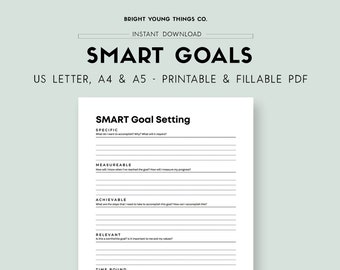 SMART Goals Planner, SMART Goals Planner Printable, SMART Goals Template, Productivity Planner Printable, Goal Setting Template, Download