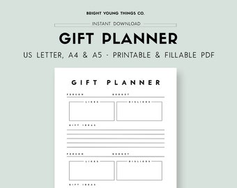 Pianificatore regalo stampabile, Pianificatore acquisto regalo, Kit pianificazione regalo, Idee regalo stampabili, Lista regalo, Foglio di lavoro PDF per la pianificazione dei regali stampabile