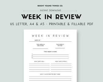 Week in Review, Weekly Reflection Journal Printable, Self Reflection Journal, Self Reflection Worksheets, Reflective Journal, Weekly Review