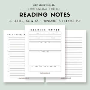 Reading Notes Template Book Notes Printable Reading Log Printable
