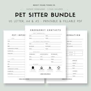 Printable Pet Sitter Instructions, Printable Emergency Contact Info, Pet Sitter Notes, Pet Sitter Template, Pet Sitter Notes Printable PDF
