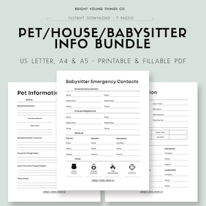 Babysitter Information Printable, House Sitter Instructions, Printable Pet Sitter Instructions, Printable Emergency Contact Info, A4 A5 PDF