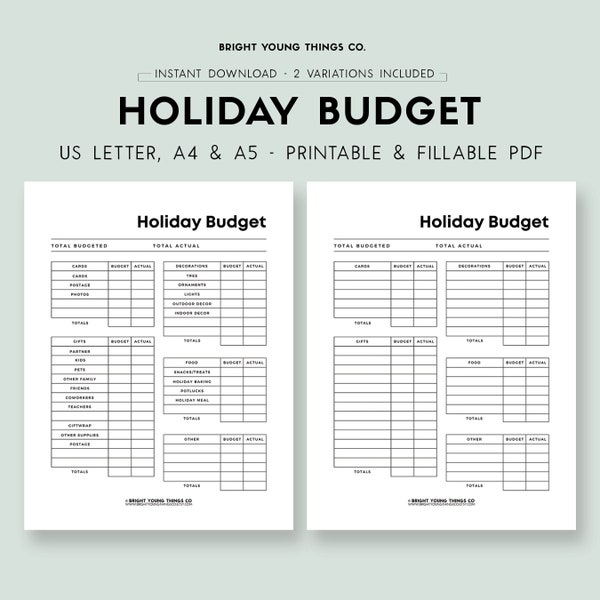 Printable Holiday Budget Planner, Christmas Budget Tracker Printable, Christmas Budget, Fillable PDF Holiday Budget, Holiday Budget Tracker