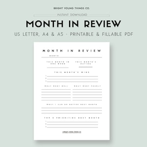 Monthly Reflection Printable, Monthly Reflection Journal, Self Reflection Journal, Self Reflection Worksheets, Reflective Journal