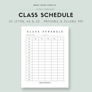 Class Schedule Template, Student Planner Printable, Weekly Timetable, School Timetable, College Template, Student Planner PDF, College PDF