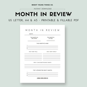 Monthly Reflection PDF, Monthly Reflection Printable, Self Reflection Journal, Self Reflection Worksheets, Reflective Journal