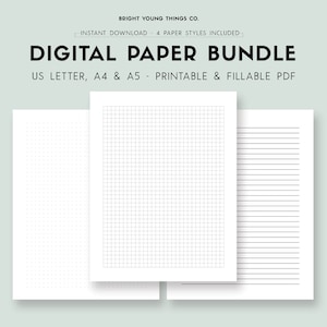 Digital Paper Bundle, Printable Lined Paper, Printable Graph Paper, Printable Dot Grid Paper, Printable Isometric Grid Paper, PDF Download