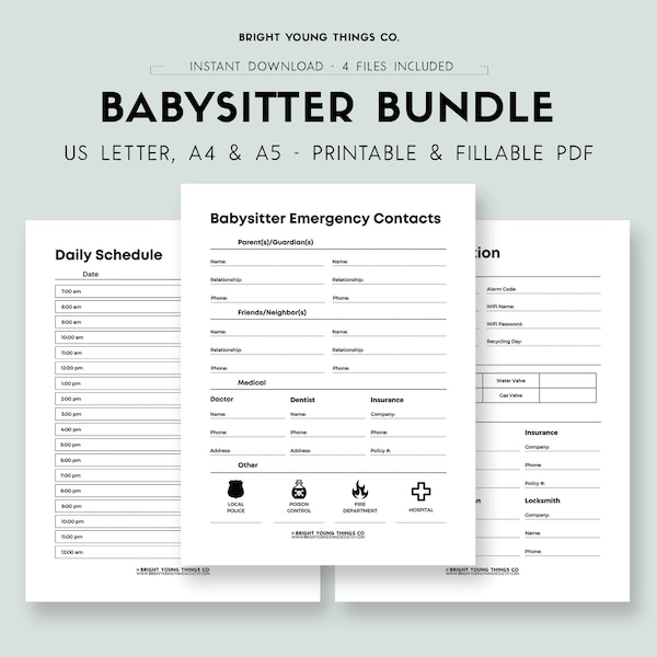 Babysitter Planner Bundle, Babysitter Information Printable, Babysitter Printable, Childcare Template, Childcare Resources, Babysitter Guide