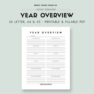 Yearly Planner Printable, Annual Planner, Yearly Overview, Printable Yearly Planner, Year at a Glance, Minimalist Planner Printable
