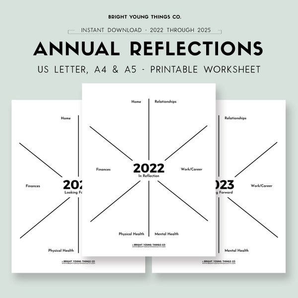 Annual Reflections Printable, Yearly Self-Reflection Printable PDF, Self Reflection Journal Page Printable, Year in Review Printable