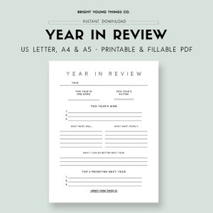 Year in Review, Yearly Review, Self Reflection Journal, Self Reflection Worksheets, Reflective Journal, Instant Download PDF, Annual Review