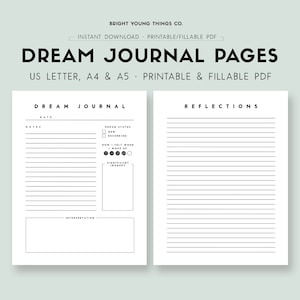 Dream Journal Digital Download, Dream Journal Printable Pages, Printable Dream Journal Worksheet, Self Reflection Worksheet PDF, Dream PDF