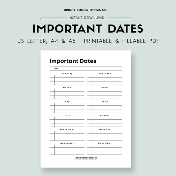 Important Dates Tracker for College Students, Student Printable Resources, Productivity for Students, College Student Planner Page Insert