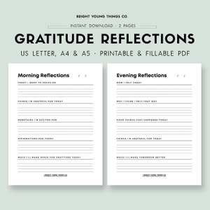Diario de gratitud, Diario de gratitud imprimible, Diario de gratitud PDF, Diario de reflexión, Páginas de diario imprimibles, Páginas de planificador imprimibles