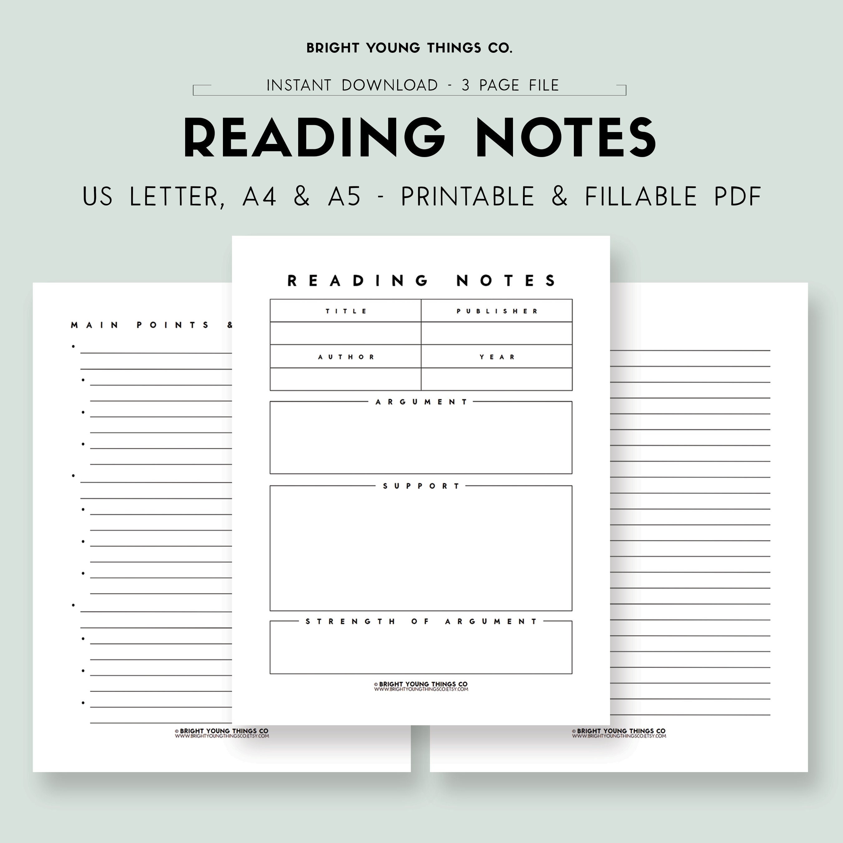 Reading Notes Template Book Notes Printable Reading Log Printable Reading Notes Template Book Notes Printable Reading Log Printable