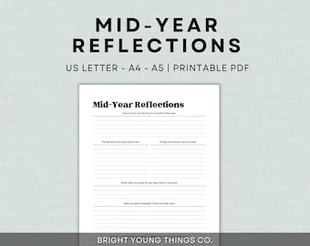 Mid-Year Reflection Review Worksheet, Personal Growth Worksheet, Progress Evaluation Printable, Goal Assessment Printable, Mindfulness PDF