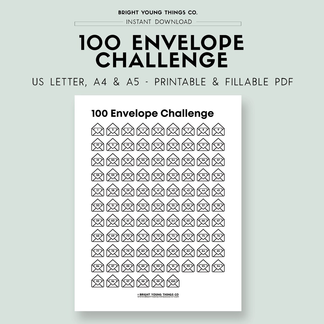 100 Envelope Challenge Tracker Printable, Savings Tracker PDF, Savings