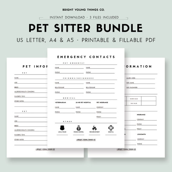 Printable Pet Sitter Instructions Printable Emergency Contact Etsy