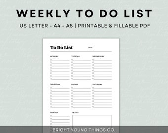 Weekly To Do List Printable, Weekly Task List Printable Template, Productivity Printable, Weekly Plan, Productivity Plan, Minimalist Planner