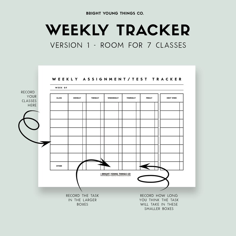 Test and Assignment Weekly Plan, Assignment Tracker Printable ...