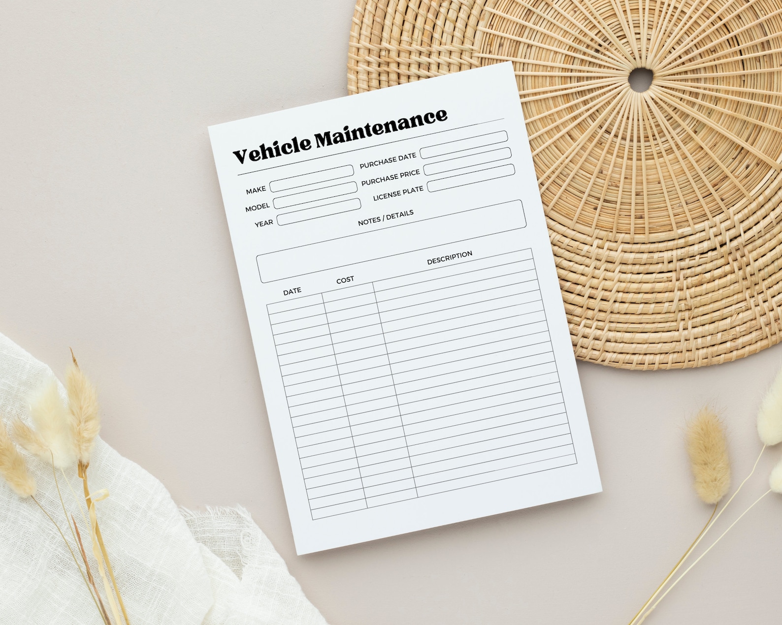 Vehicle Maintenance Tracker, Vehicle Maintenance Log Book Print ...