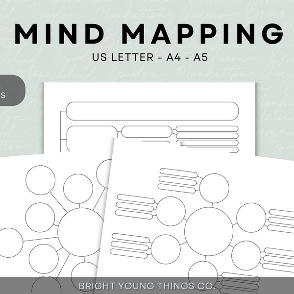 Mind Mapping Template, Printable Mind Map Planners, Mind Map Template, Printable Mind Map Templates, Brainstorm Map, Action Plan, Idea Map