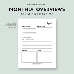 Monthly Overview, Printable Month Planner, Month at a Glance, Printable ...