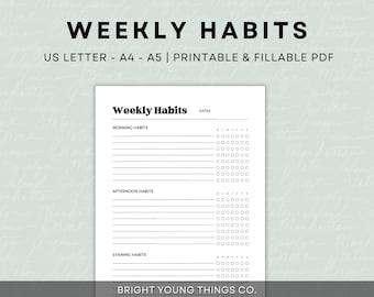 Weekly Habit Tracker Printable, Printable Routine Tracker, Habit Tracker Template, Habit Tracker Chart, Minimalist Habit Tracker Printable