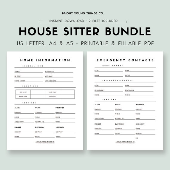 House Sitter Instructions House Sitter Notes Emergency Etsy