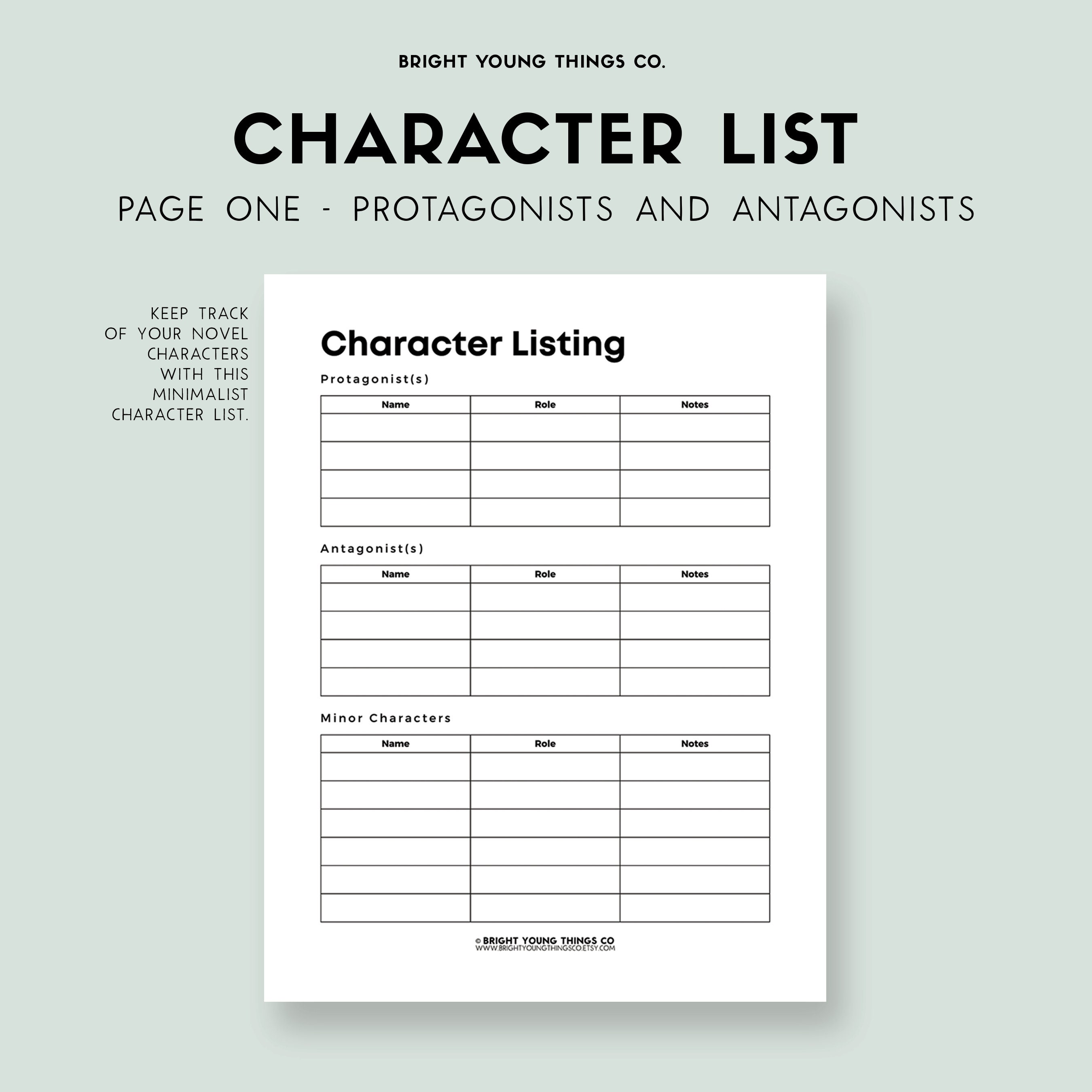 Character Tracker Printable, Novel Writing Worksheets, Novel Writing ...