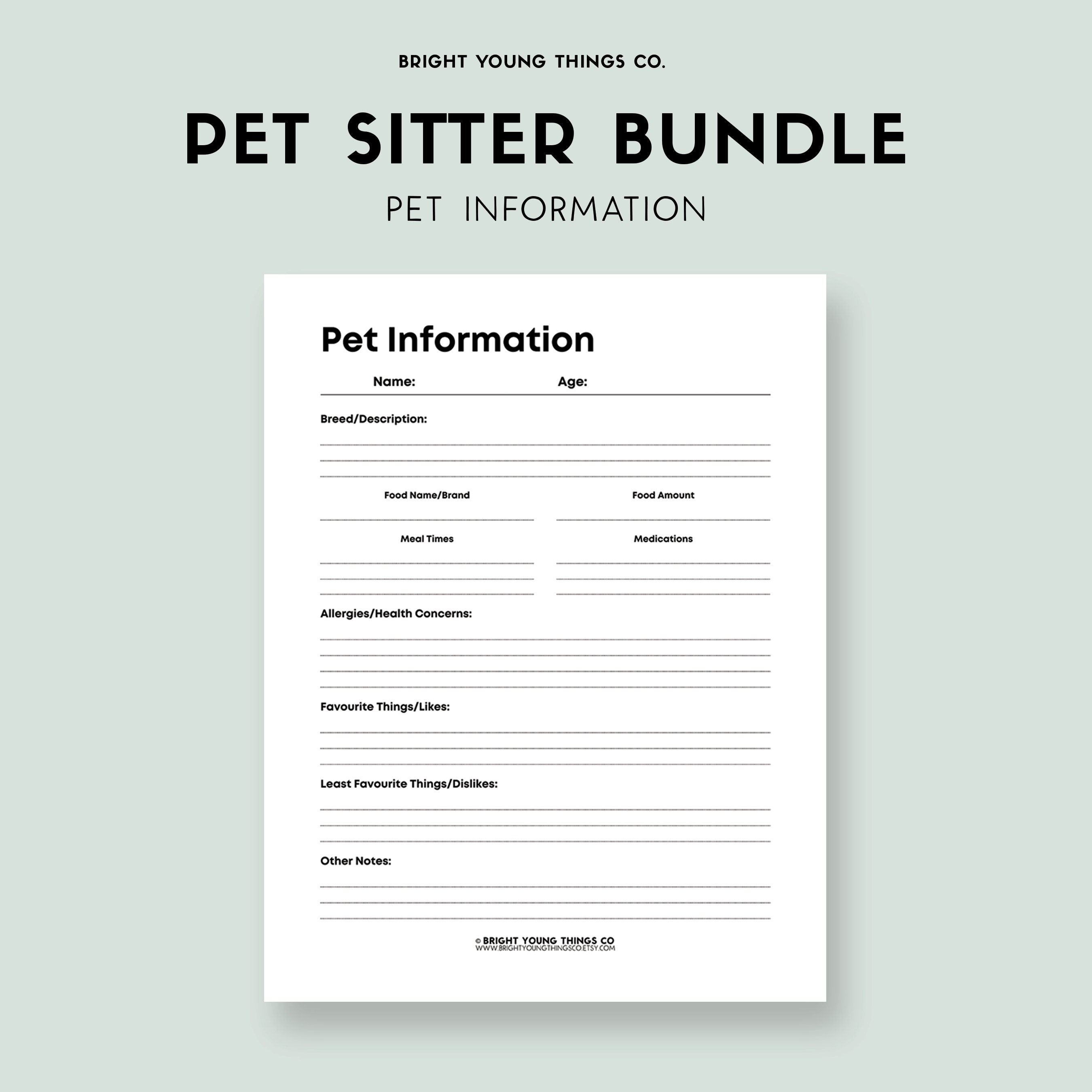 Pet Sitter Notes Printable PDF Printable Pet Sitter Etsy
