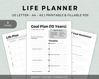 Goal Planning Worksheet Printable, Life Plan Worksheet Printable, SMART Goals Worksheet Printable, Printable Goal Planning Journal Inserts