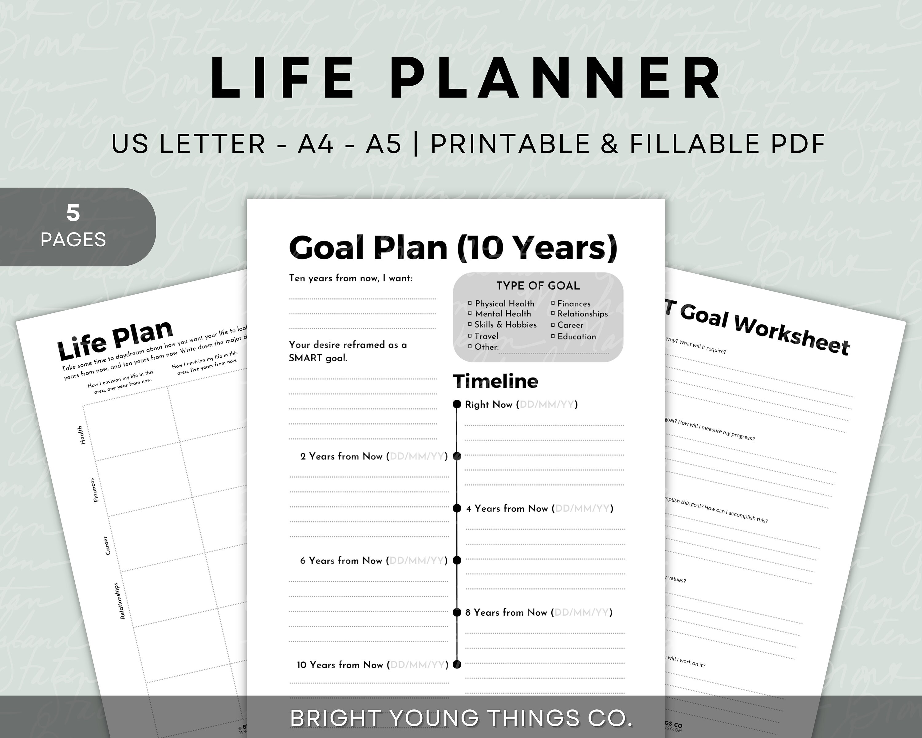 Goal Planning Worksheet Printable, Life Plan Worksheet Printable, SMART ...
