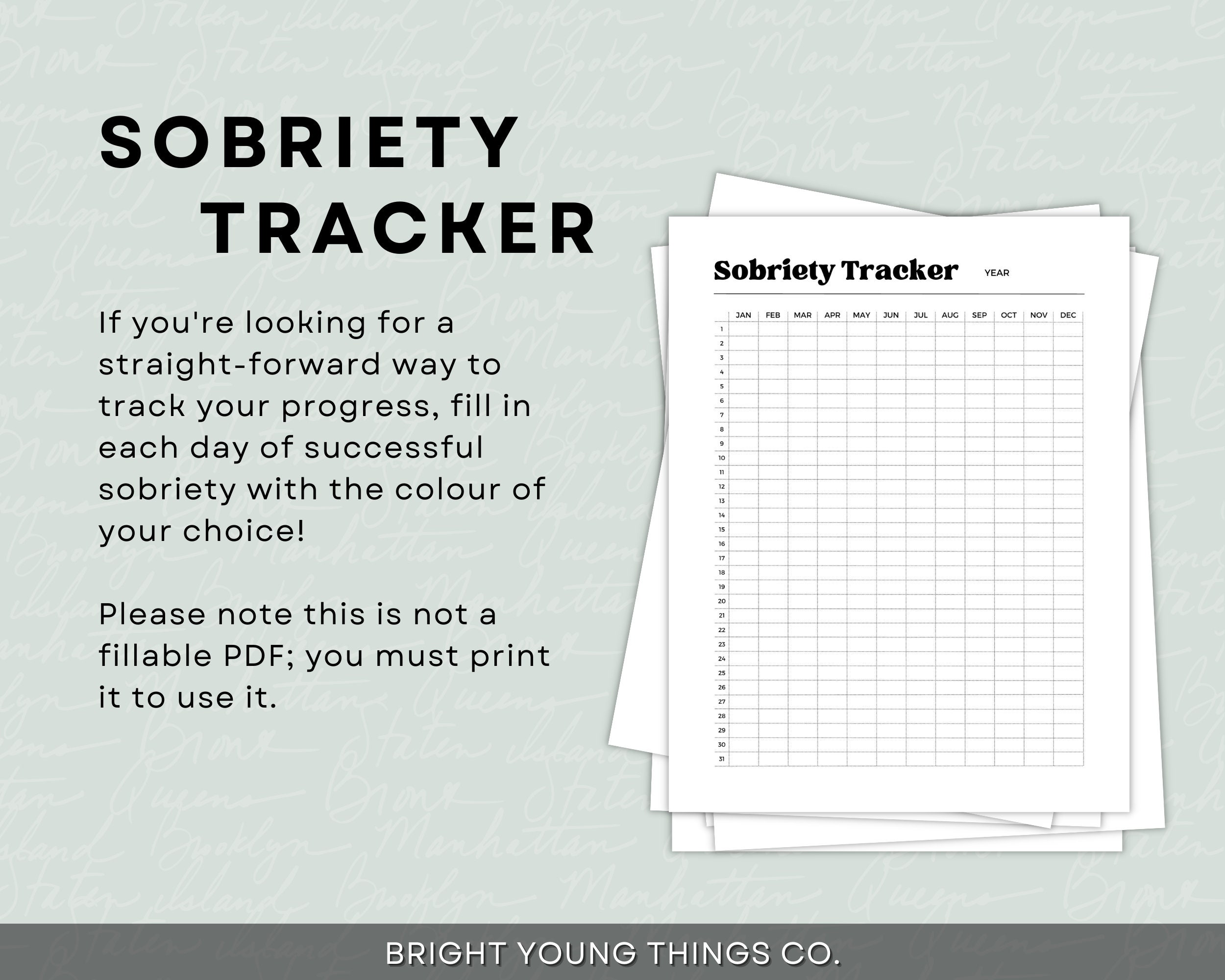 Simple Sobriety Tracker, Printable Sobriety Tracker, Habit Tracker