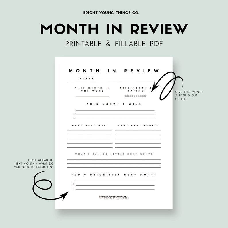 Monthly Reflection Printable, Monthly Reflection Journal, Self ...