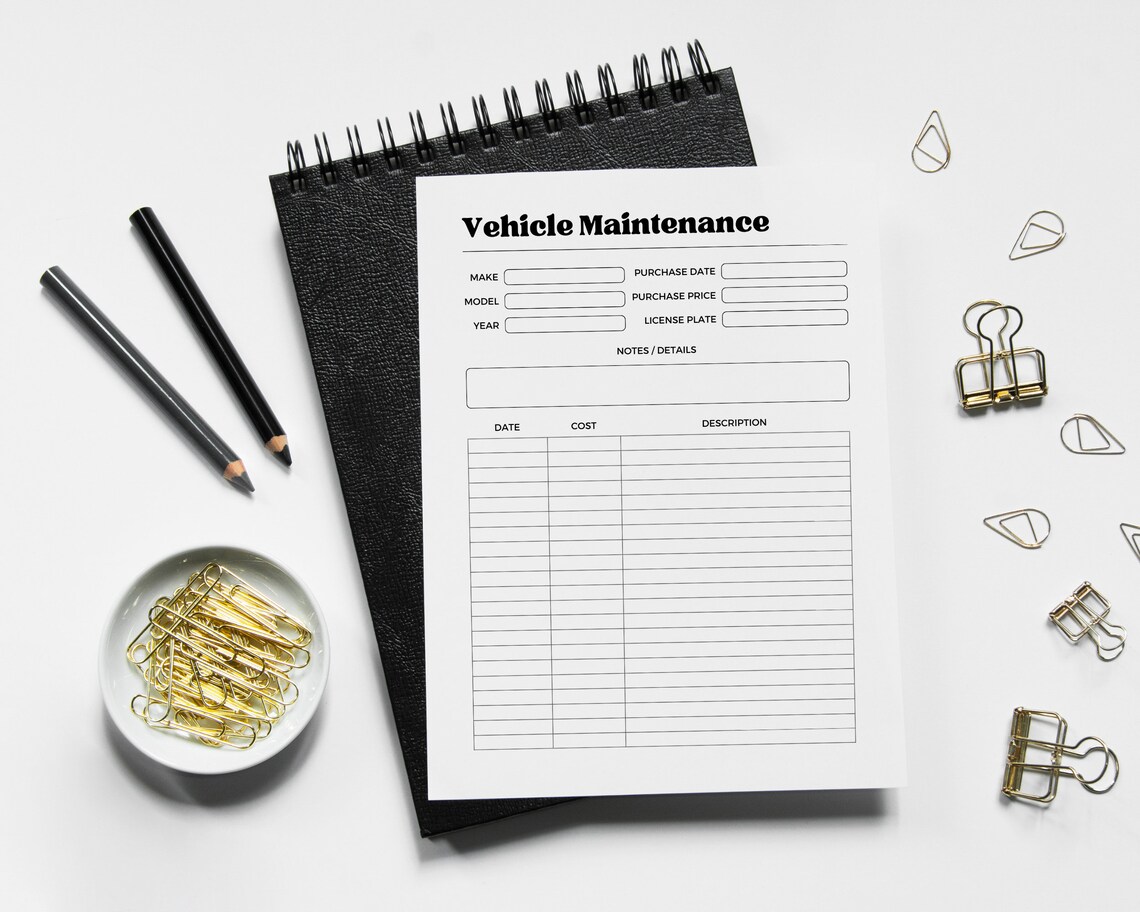Vehicle Maintenance Tracker, Vehicle Maintenance Log Book Print ...