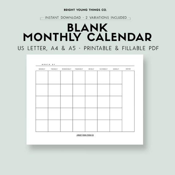 Blank Monthly Calendar Blank Monthly Calendar Printable | Etsy